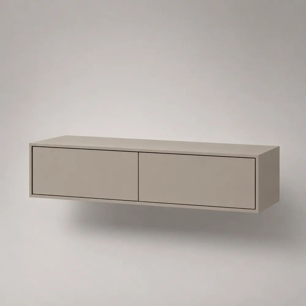 Mobile bagno sospeso sottolavabo in MDF tortora opaco con 2 cassetti, 120 x 45 x 40 cm