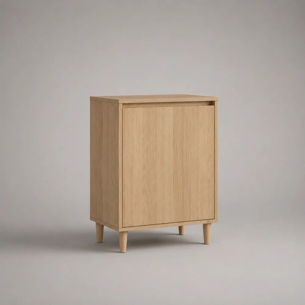 Credenza stretta rettangolare in legno con 1 anta, rovere naturale, 60 x 40 x 90 cm