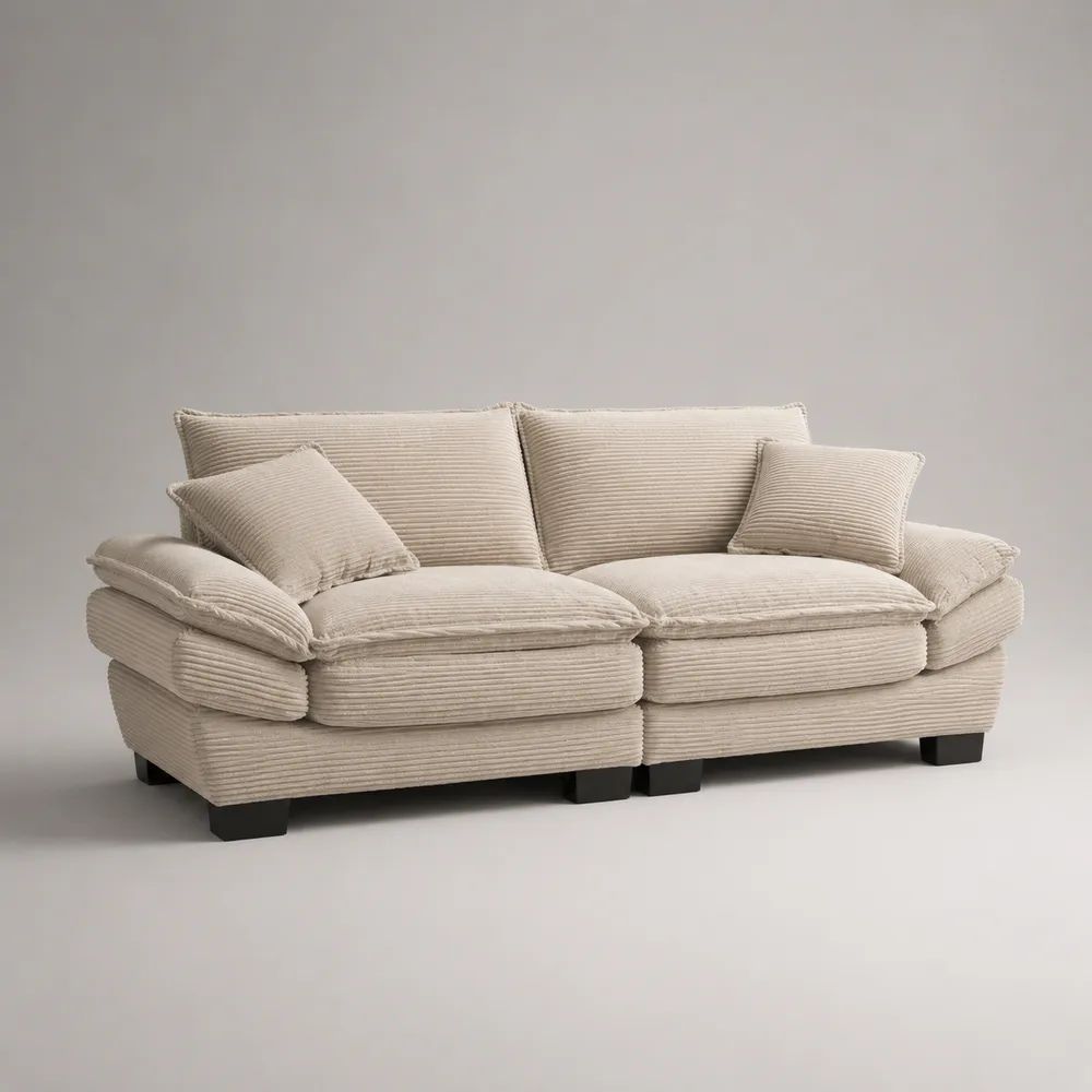 Divano 3 posti in velluto a coste beige, 220 × 100 × 90 cm
