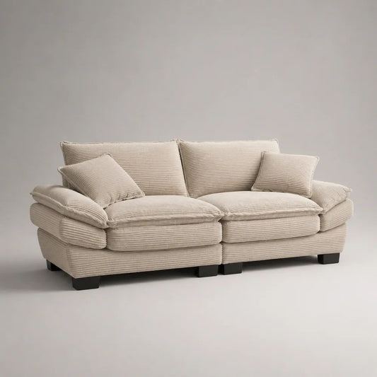 Divano 3 posti in velluto a coste beige, 220 × 100 × 90 cm