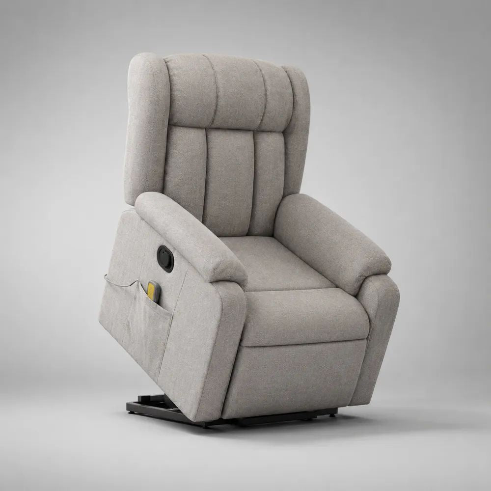 Poltrona relax elettrica alzapersona a 1 posto in tessuto grigio chiaro, 80 x 94 x 110 cm