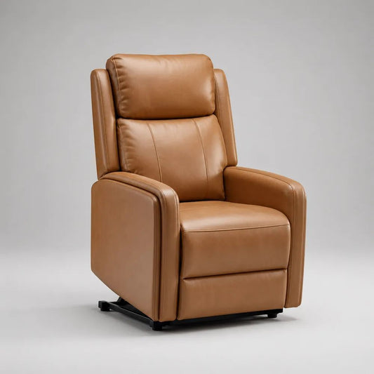 Poltrona reclinabile manuale in pelle sintetica marrone cognac, 76 × 90 × 105 cm