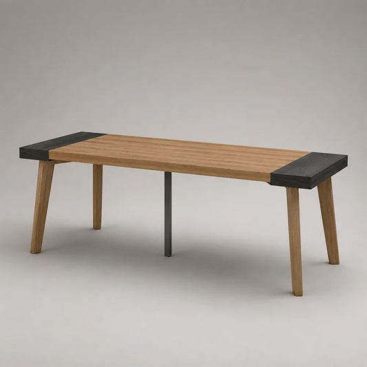 Tavolo consolle rettangolare in rovere massello e acciaio nero, 160 x 45 x 75 cm