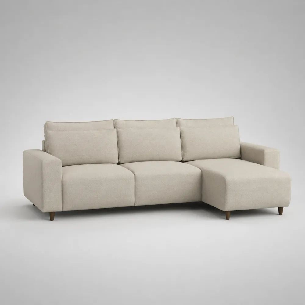 Divano angolare 3 posti in tessuto beige con penisola destra, 245 x 154 x 88 cm