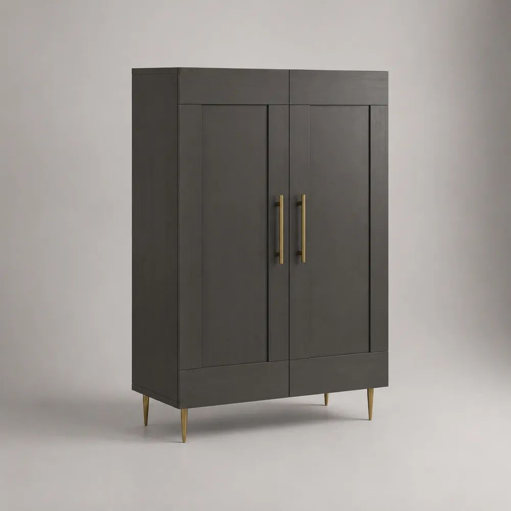 Credenza alta rettangolare a 2 ante in MDF e acciaio, antracite e oro, 100 × 40 × 160 cm