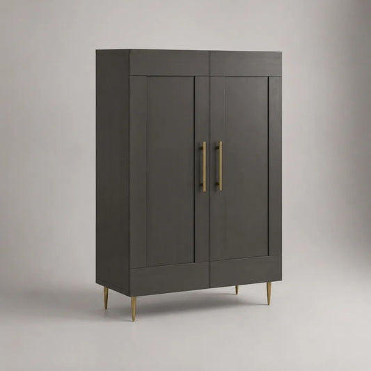 Credenza alta rettangolare a 2 ante in MDF e acciaio, antracite e oro, 100 × 40 × 160 cm