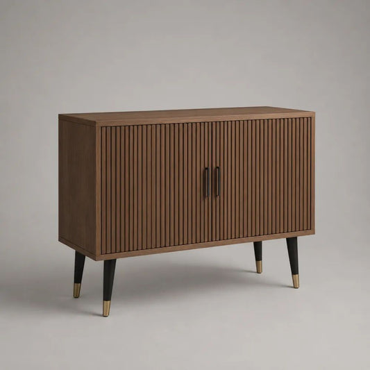 Credenza rettangolare da soggiorno a 2 ante in MDF impiallacciato noce, marrone, 120 × 40 × 85 cm