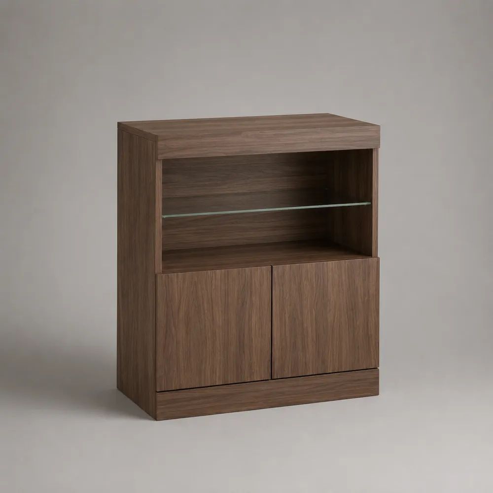 Credenza rettangolare in MDF e vetro, marrone noce e trasparente, 80 × 40 × 100 cm