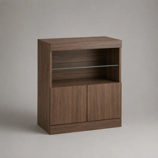 Credenza rettangolare in MDF e vetro, marrone noce e trasparente, 80 × 40 × 100 cm