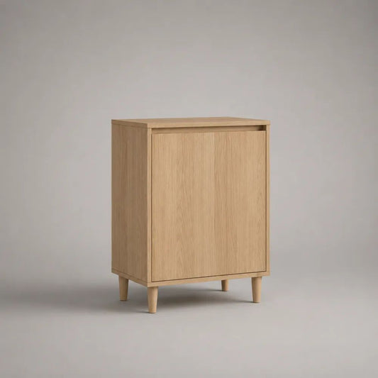 Credenza stretta rettangolare in legno con 1 anta, rovere naturale, 60 x 40 x 90 cm